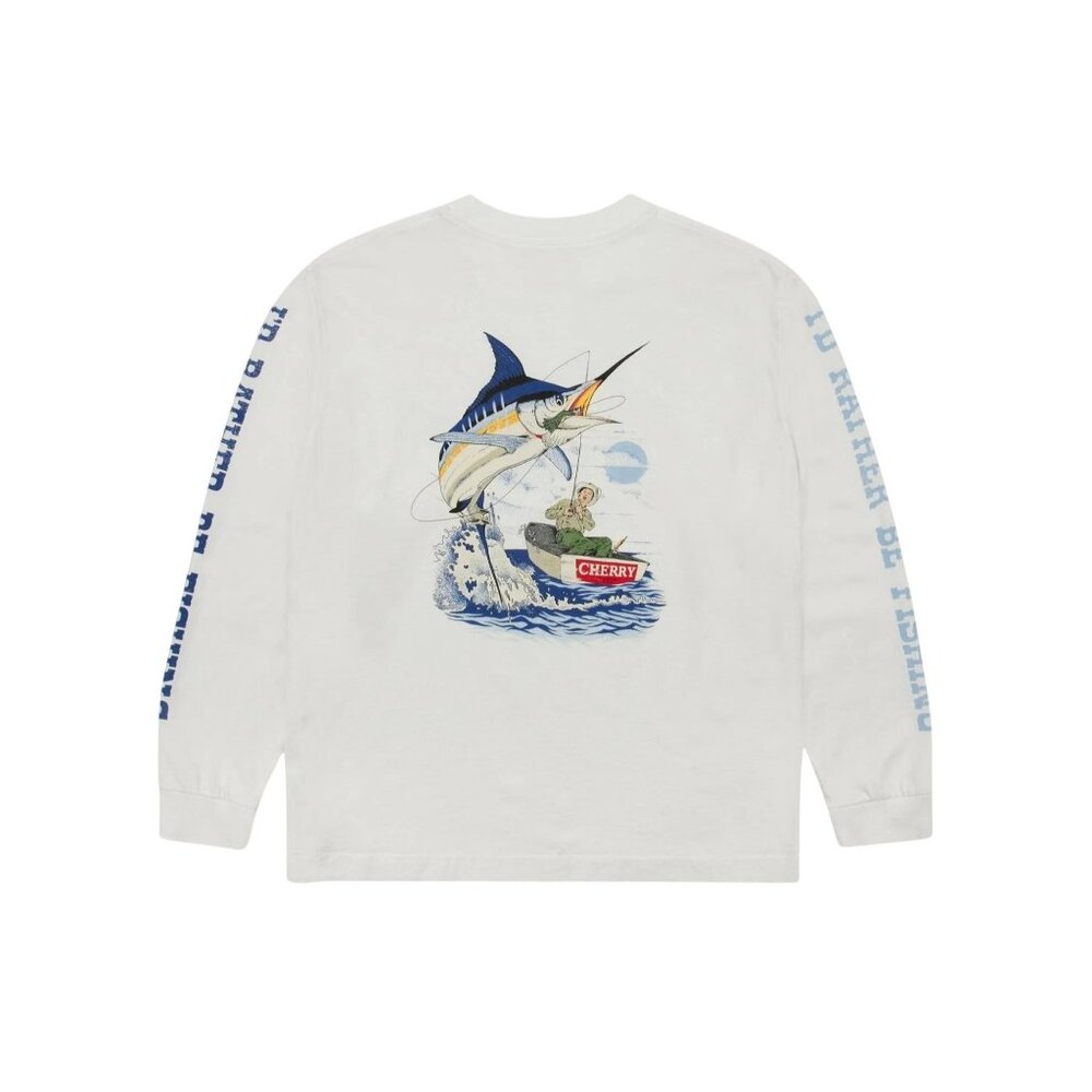 Cherry LA Marlin Fishing Long Sleeve T-Shirt in Vintage White
